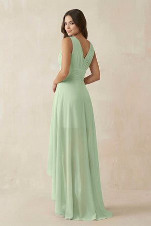 V - Neck High - Low Chiffon Bridesmaid Dress in Sage - SHE IS ME Bridesmaid Dresses