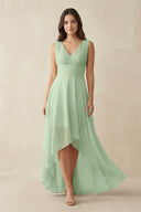 V - Neck High - Low Chiffon Bridesmaid Dress in Sage - SHE IS ME Bridesmaid Dresses
