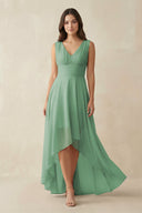 V - Neck High - Low Chiffon Bridesmaid Dress in Sea Glass - SHE IS ME Bridesmaid Dresses