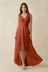V - Neck High - Low Chiffon Bridesmaid Dress in Spice - KISS BRIDAL Bridesmaid Dresses