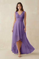 V - Neck High - Low Chiffon Bridesmaid Dress in Tahiti - SHE IS ME Bridesmaid Dresses