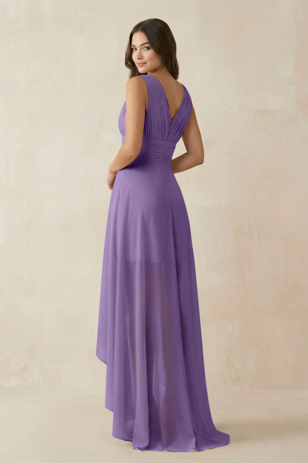 V - Neck High - Low Chiffon Bridesmaid Dress in Tahiti - SHE IS ME Bridesmaid Dresses