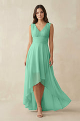 V - Neck High - Low Chiffon Bridesmaid Dress in Turquoise - KISS BRIDAL Bridesmaid Dresses