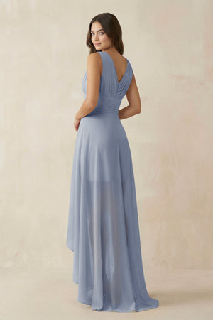 V - Neck High - Low Chiffon Bridesmaid Dress in Twilight - SHE IS ME Bridesmaid Dresses