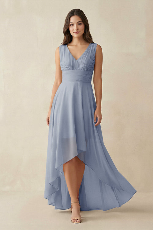 V - Neck High - Low Chiffon Bridesmaid Dress in Twilight - SHE IS ME Bridesmaid Dresses