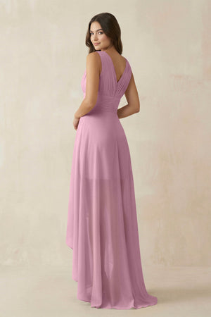 V - Neck High - Low Chiffon Bridesmaid Dress in Vintage Mauve - SHE IS ME Bridesmaid Dresses