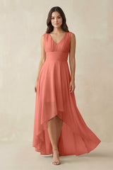 V - Neck High - Low Chiffon Bridesmaid Dress in Wild Rose - KISS BRIDAL Bridesmaid Dresses