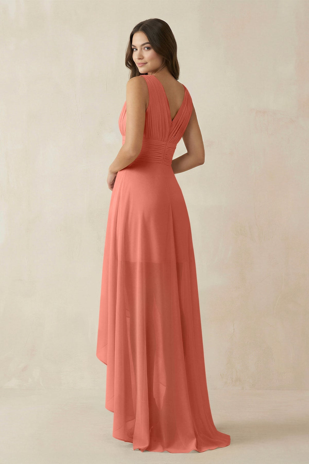 V - Neck High - Low Chiffon Bridesmaid Dress in Wild Rose - KISS BRIDAL Bridesmaid Dresses