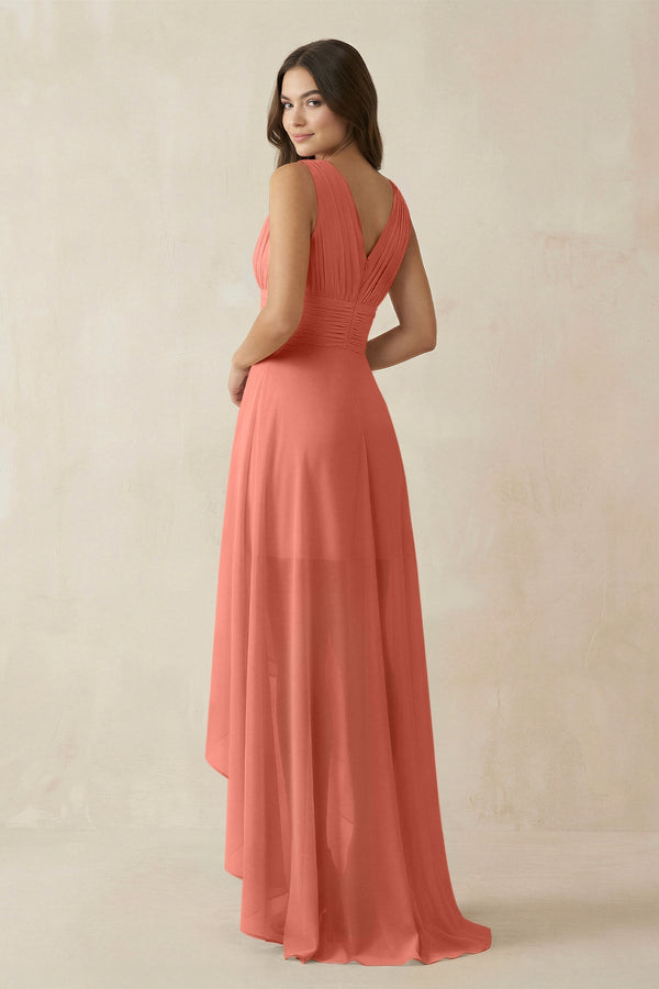 V - Neck High - Low Chiffon Bridesmaid Dress in Wild Rose - SHE IS ME Bridesmaid Dresses