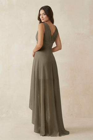 V - Neck High - Low Chiffon Bridesmaid Dress in Willow Green - SHE IS ME Bridesmaid Dresses