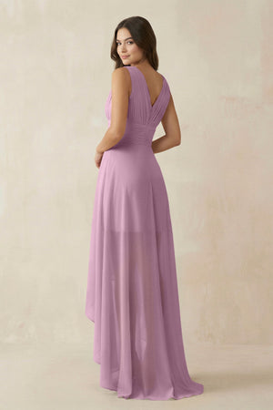 V - Neck High - Low Chiffon Bridesmaid Dress in Wisteria - SHE IS ME Bridesmaid Dresses