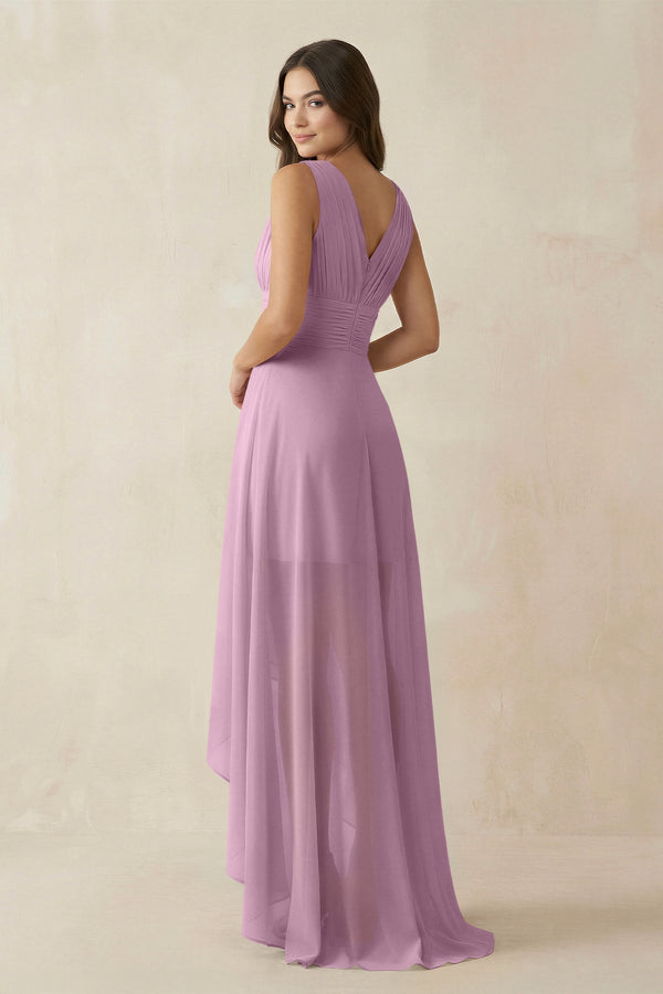V - Neck High - Low Chiffon Bridesmaid Dress in Wisteria - SHE IS ME Bridesmaid Dresses