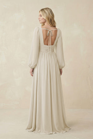 V-Neck Long Sleeve A-Line Chiffon Bridesmaid Dress in Dove Gray - SHE IS ME BRIDESMAID DRESSES