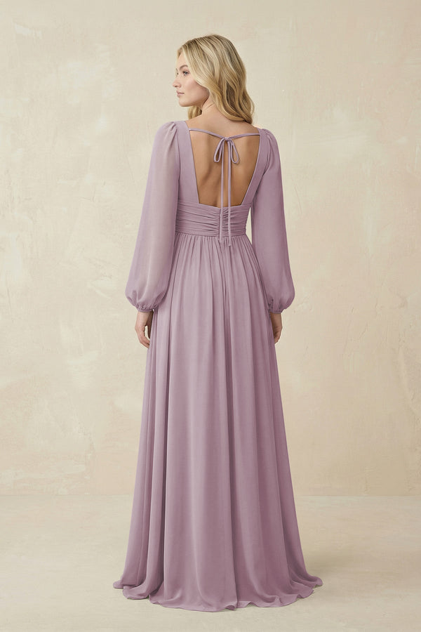 V-Neck Long Sleeve A-Line Chiffon Bridesmaid Dress in Dusk - SHE IS ME BRIDESMAID DRESSES