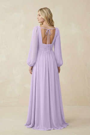 V-Neck Long Sleeve A-Line Chiffon Bridesmaid Dress in Lavender - SHE IS ME BRIDESMAID DRESSES