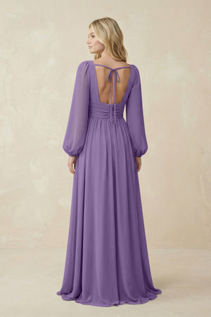 V-Neck Long Sleeve A-Line Chiffon Bridesmaid Dress in Tahiti - SHE IS ME BRIDESMAID DRESSES
