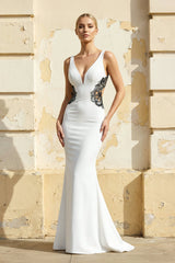 V Neck Mermaid Satin Wedding Dress - KISS BRIDAL Wedding Dresses