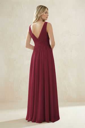V-Neck Pleated A-Line Bridesmaid Dress in Berry (2) | KISSBRIDAL