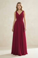 V - Neck Pleated A - Line Bridesmaid Dress in Berry - SHE IS ME Bridesmaid Dresses