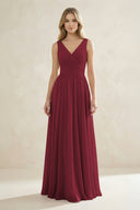 V-Neck Pleated A-Line Bridesmaid Dress in Berry | KISSBRIDAL