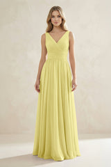 V - Neck Pleated A - Line Bridesmaid Dress in Buttercup - KISS BRIDAL Bridesmaid Dresses