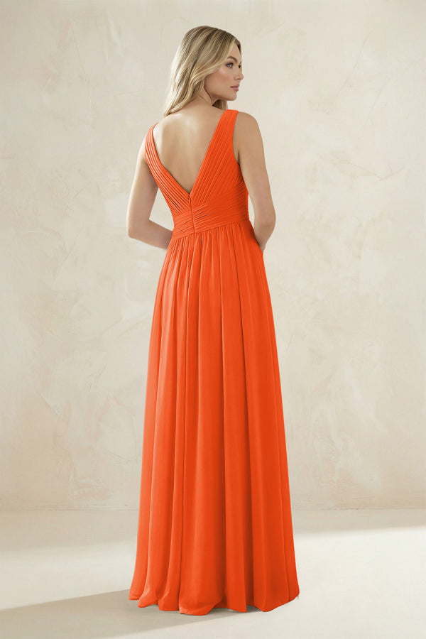 V-Neck Pleated A-Line Bridesmaid Dress in Cinnamon (2) | KISSBRIDAL