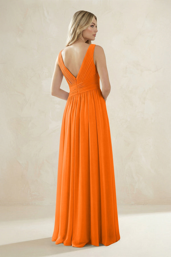 V - Neck Pleated A - Line Bridesmaid Dress in Cinnamon - SHE IS ME Bridesmaid Dresses