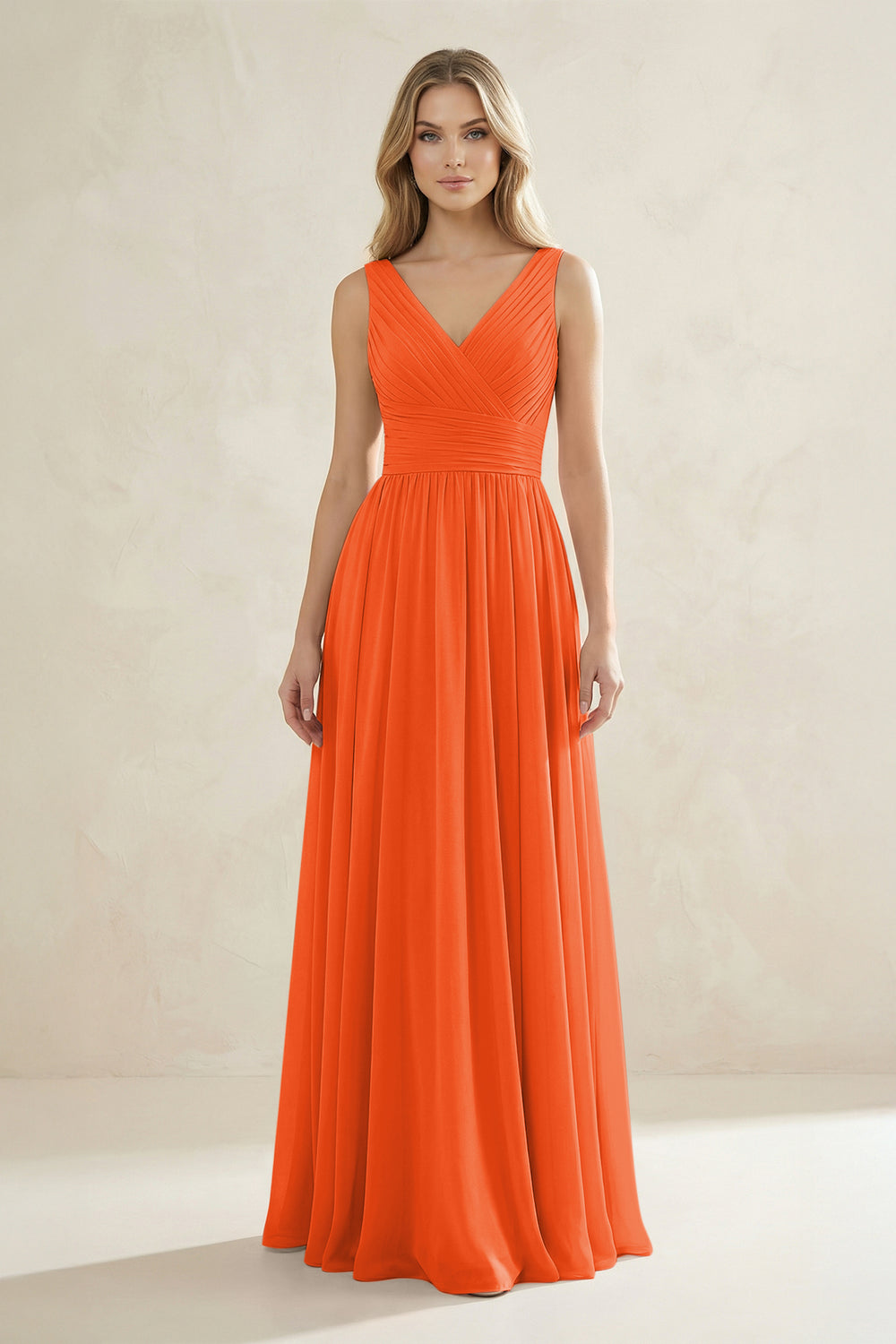 V-Neck Pleated A-Line Bridesmaid Dress in Cinnamon