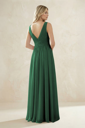 V-Neck Pleated A-Line Bridesmaid Dress in Dark Green (2) | KISSBRIDAL