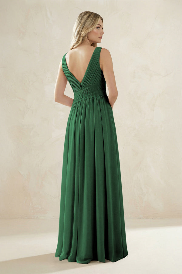 V - Neck Pleated A - Line Bridesmaid Dress in Dark Green - SHE IS ME Bridesmaid Dresses