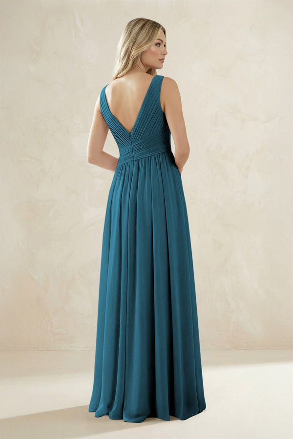 V - Neck Pleated A - Line Bridesmaid Dress in Dark Teal - SHE IS ME Bridesmaid Dresses