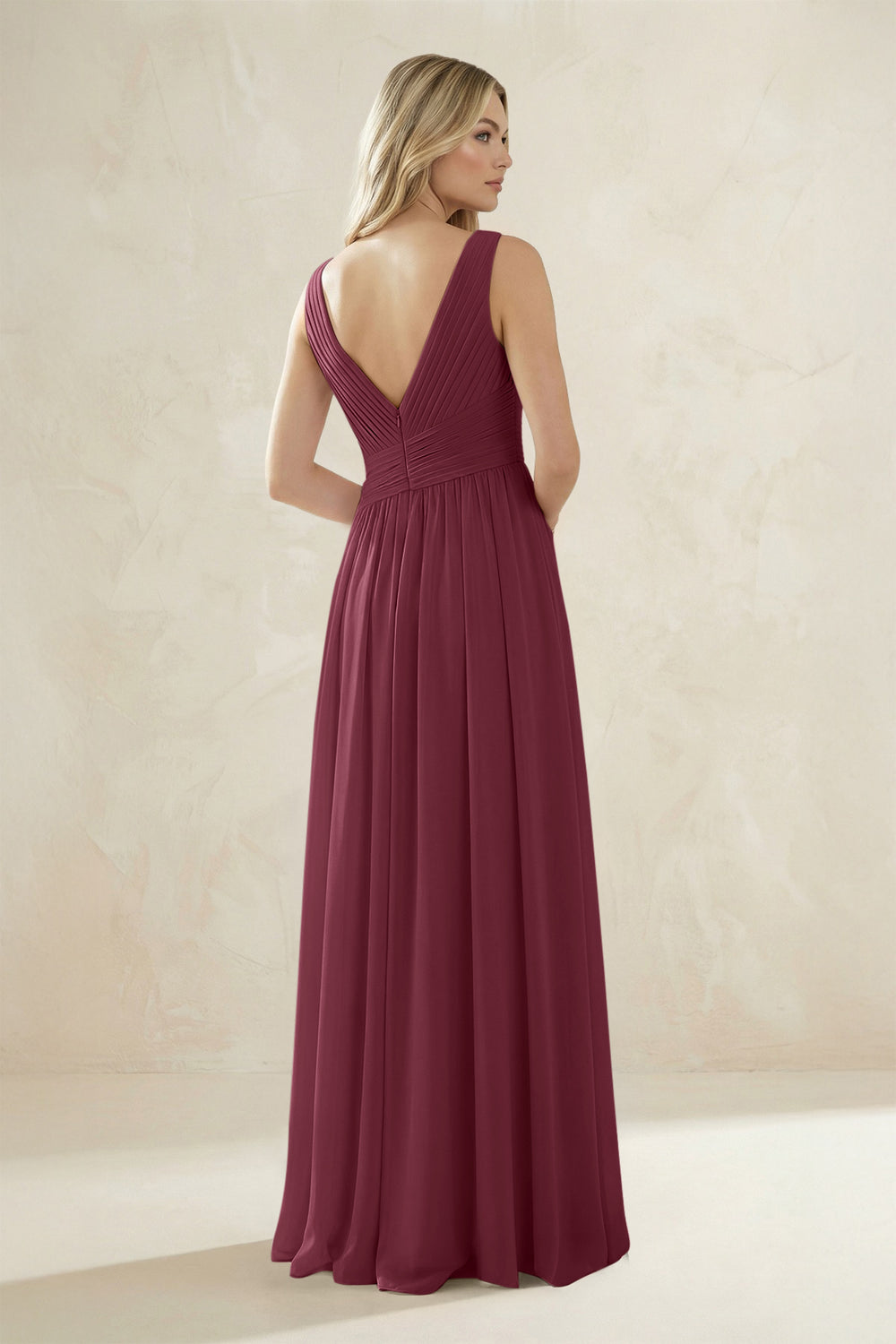 V-Neck Pleated A-Line Bridesmaid Dress in Desert Rose