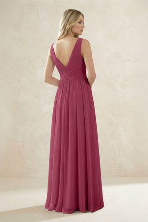 V - Neck Pleated A - Line Bridesmaid Dress in Desert Rose - SHE IS ME Bridesmaid Dresses