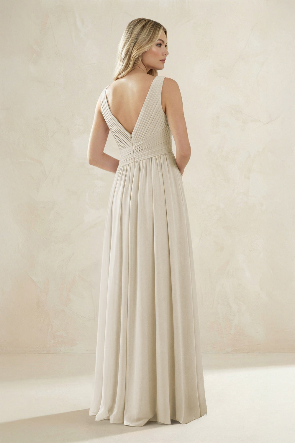 V - Neck Pleated A - Line Bridesmaid Dress in Dove Gray - KISS BRIDAL Bridesmaid Dresses