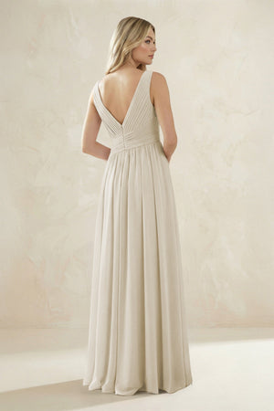 V - Neck Pleated A - Line Bridesmaid Dress in Dove Gray - SHE IS ME Bridesmaid Dresses