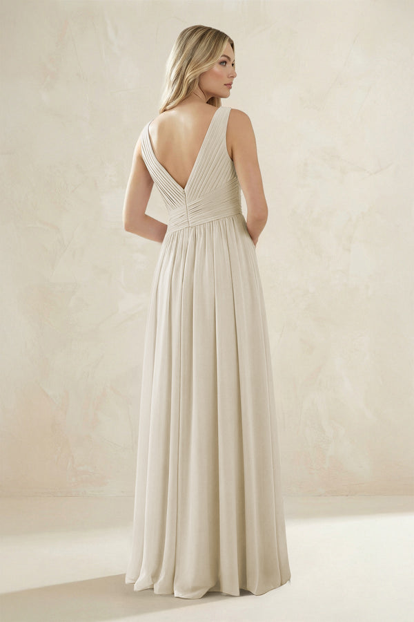 V - Neck Pleated A - Line Bridesmaid Dress in Dove Gray - SHE IS ME Bridesmaid Dresses