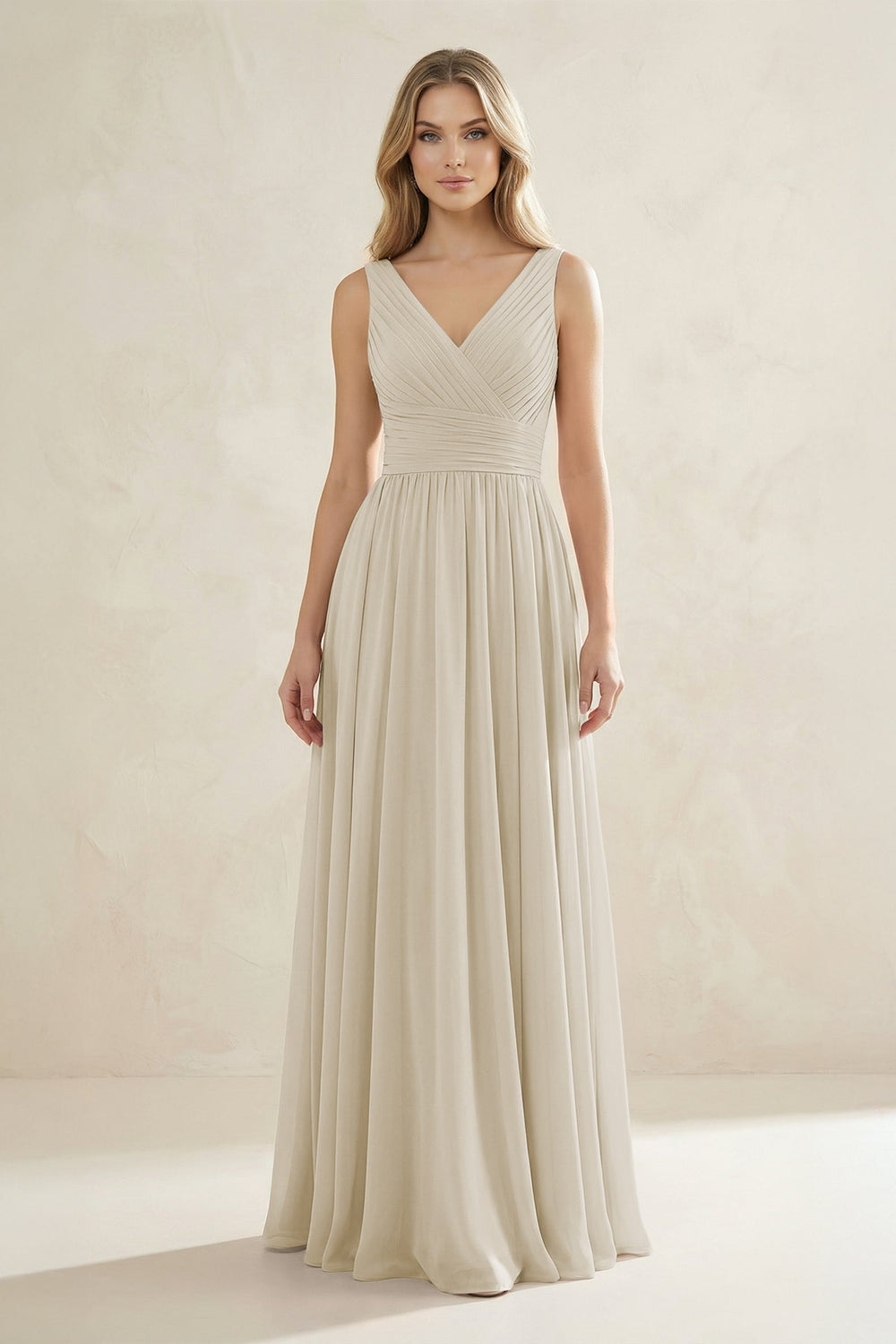 V - Neck Pleated A - Line Bridesmaid Dress in Dove Gray - KISS BRIDAL Bridesmaid Dresses