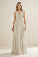 V - Neck Pleated A - Line Bridesmaid Dress in Dove Gray - SHE IS ME Bridesmaid Dresses