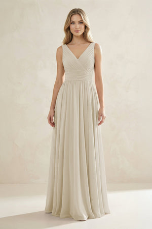 V - Neck Pleated A - Line Bridesmaid Dress in Dove Gray - SHE IS ME Bridesmaid Dresses