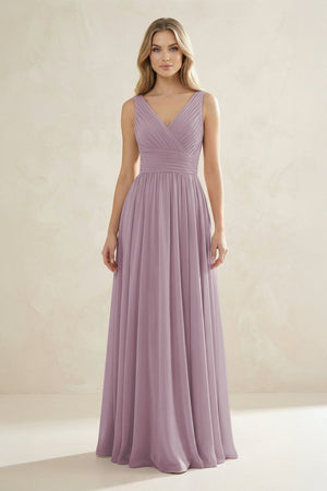 V - Neck Pleated A - Line Bridesmaid Dress in Dusk - SHE IS ME Bridesmaid Dresses