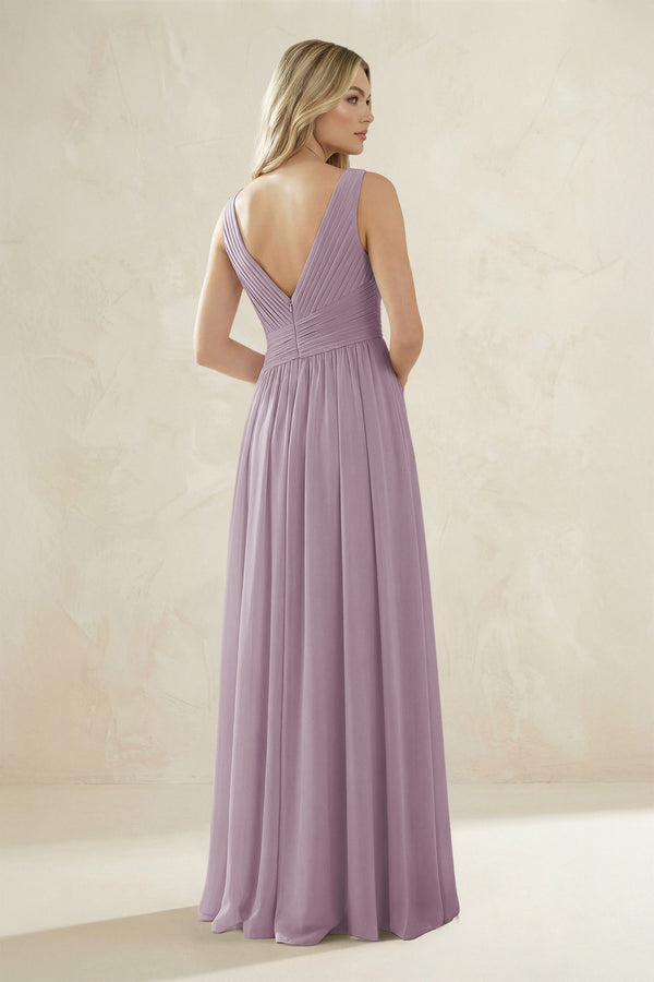 V-Neck Pleated A-Line Bridesmaid Dress in Dusk (2) | KISSBRIDAL