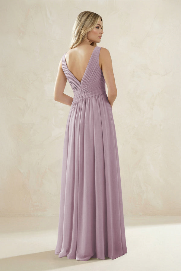V - Neck Pleated A - Line Bridesmaid Dress in Dusk - SHE IS ME Bridesmaid Dresses