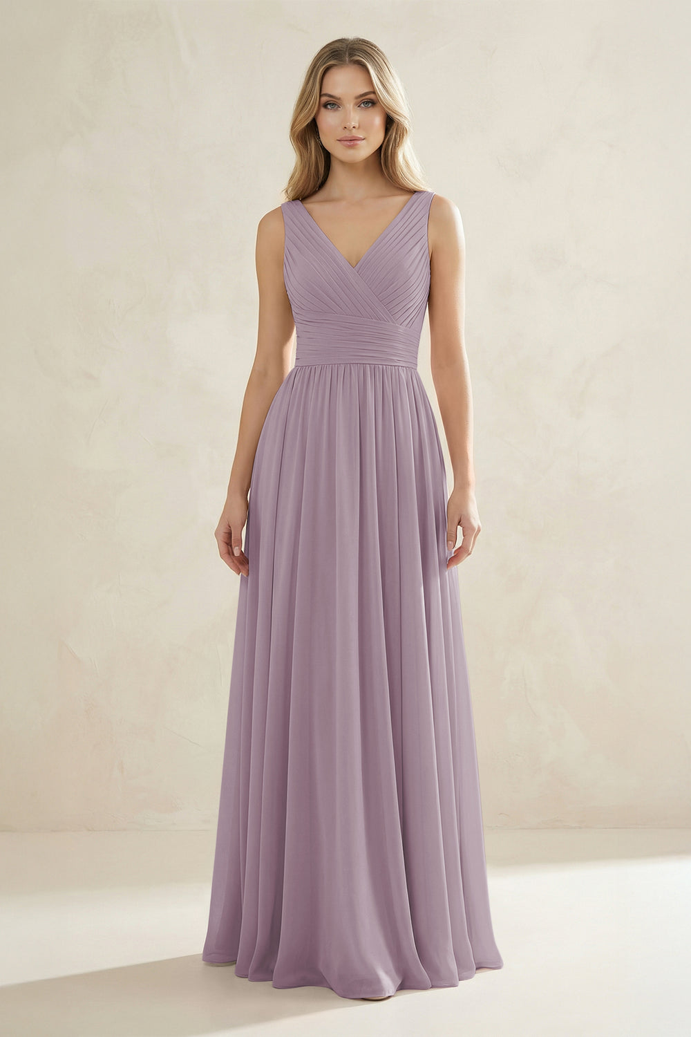 V-Neck Pleated A-Line Bridesmaid Dress in Dusk