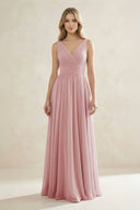 V - Neck Pleated A - Line Bridesmaid Dress in Dusty Rose - SHE IS ME Bridesmaid Dresses