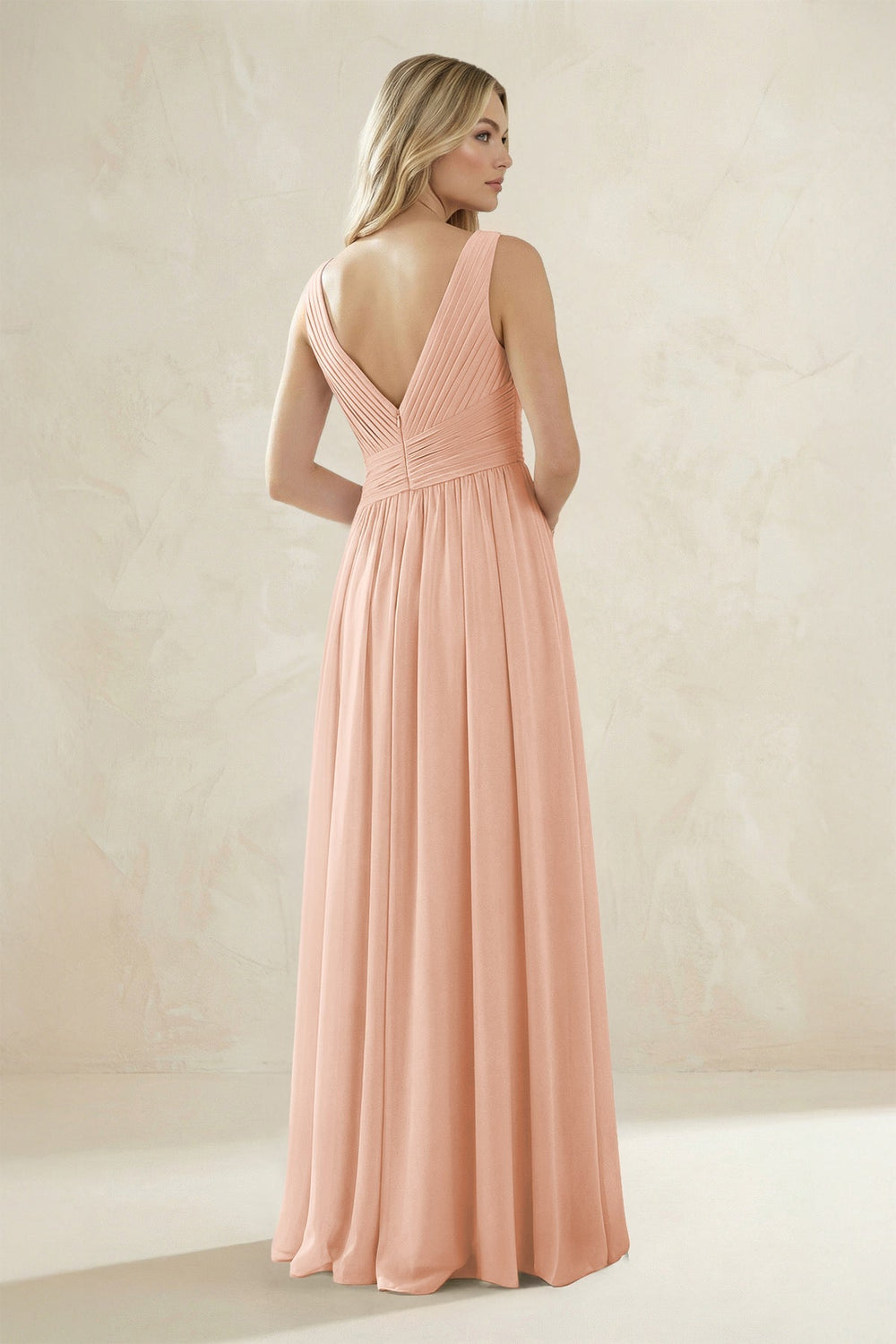 V - Neck Pleated A - Line Bridesmaid Dress in English Rose - KISS BRIDAL Bridesmaid Dresses