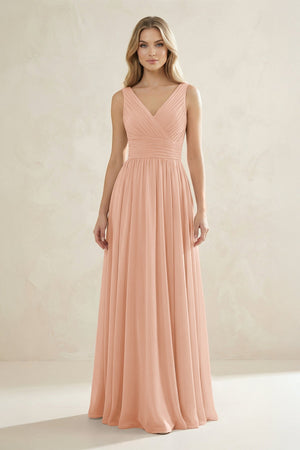 V - Neck Pleated A - Line Bridesmaid Dress in English Rose - SHE IS ME Bridesmaid Dresses
