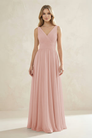 V-Neck Pleated A-Line Bridesmaid Dress in English Rose | KISSBRIDAL