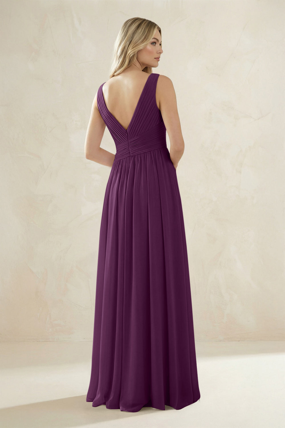 V-Neck Pleated A-Line Bridesmaid Dress in Fig