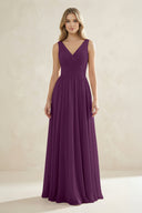 V-Neck Pleated A-Line Bridesmaid Dress in Fig | KISSBRIDAL