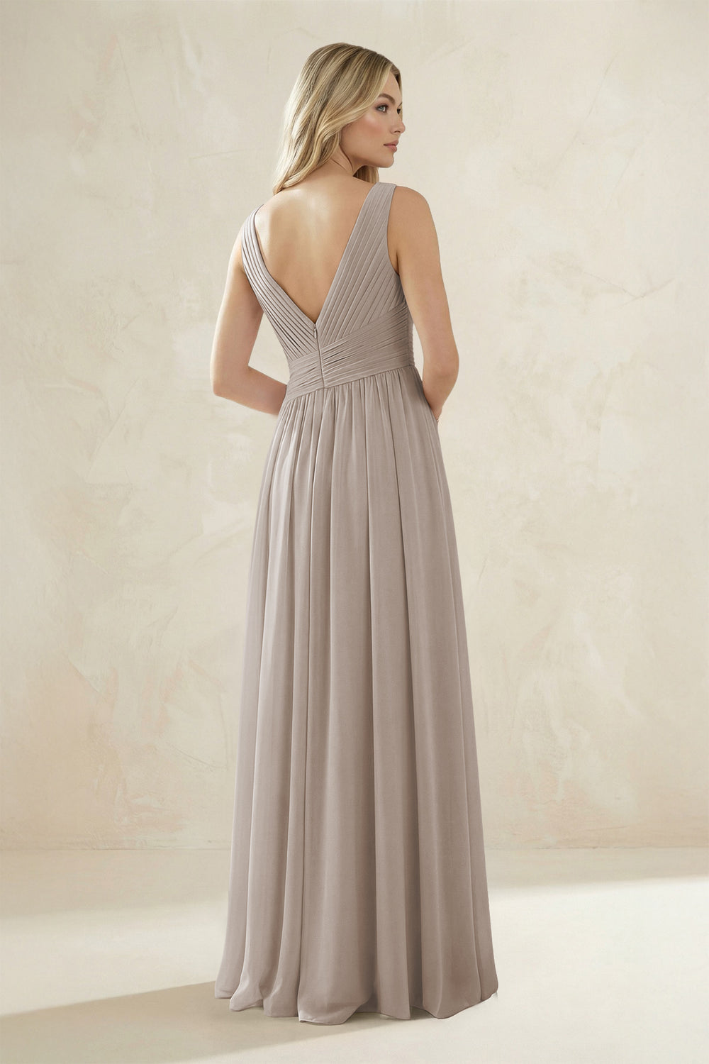 V-Neck Pleated A-Line Bridesmaid Dress in Frost